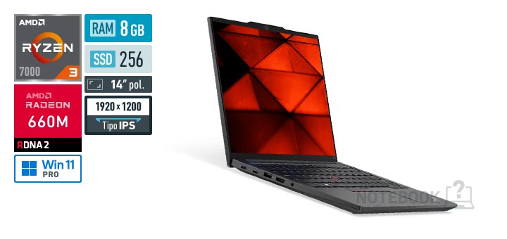 Lenovo ThinkPad E14 21M40007BO Ryzen 3 7335U Serie 7000 Radeon 660M Windows 11 Pro RAM 8 GB SSD 256 GB Tela LED 14 polegadas WUXGA IPS Garantia 1 ano