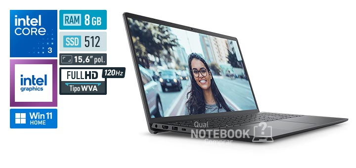 Dell Inspiron i15-i3100-A15P Core 3-100U Serie 1 Graphics 64 EUs Windows 11 Home RAM 8 GB SSD 512 GB Tela LED 15-6 polegadas Full HD WVA 120 Hz Garantia 1 ano