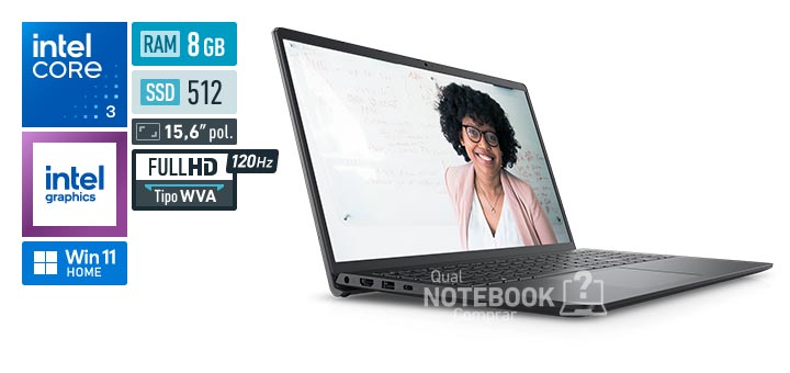 Dell Inspiron i15-i3100-M15P Core 3-100U Serie 1 Graphics 64 EUs Windows 11 Home RAM 8 GB SSD 512 GB Tela LED 15-6 polegadas Full HD WVA 120 Hz Garantia 1 ano
