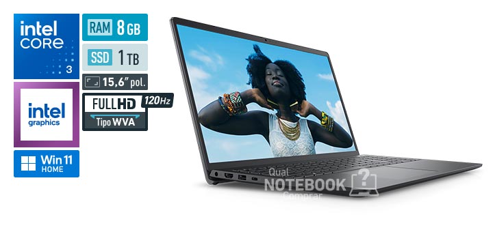 Dell Inspiron i15-i3100-M25P Core 3-100U Serie 1 Graphics 64 EUs Windows 11 Home RAM 8 GB SSD 1 TB Tela LED 15-6 polegadas Full HD WVA 120 Hz Garantia 1 ano