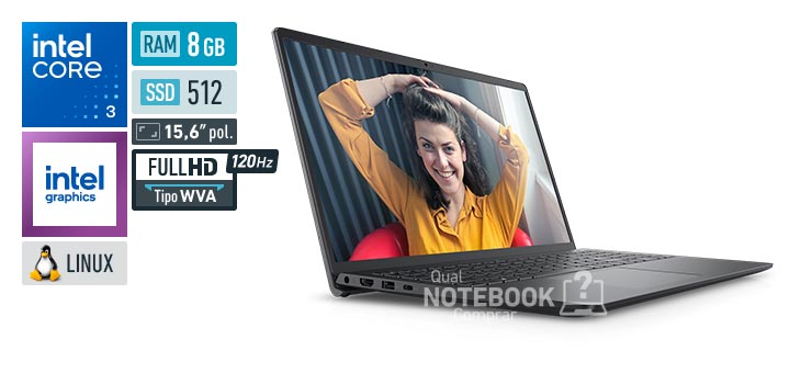 Dell Inspiron i15-i3100-U15P Core 3-100U Serie 1 Graphics 64 EUs Linux RAM 8 GB SSD 512 GB Tela LED 15-6 polegadas Full HD WVA 120 Hz Garantia 1 ano