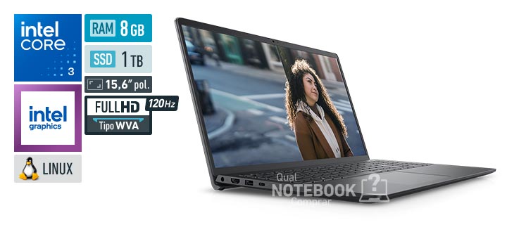 Dell Inspiron i15-i3100-U25P Core 3-100U Serie 1 Graphics 64 EUs Linux RAM 8 GB SSD 1 TB Tela LED 15-6 polegadas Full HD WVA 120 Hz Garantia 1 ano