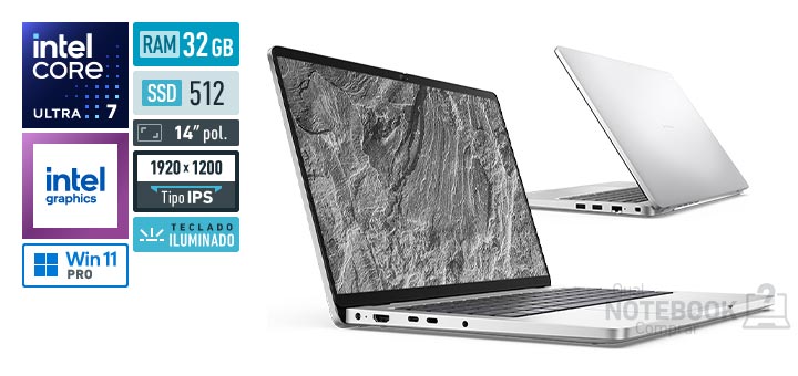 Dell Pro 14 PC14250 bccx2 Core Ultra 7-265U Serie 2 Graphics 4-Cores iGPU Windows 11 Pro RAM 32 GB SSD 512 GB Tela LED 14 polegadas WUXGA IPS Teclado iluminado Garantia 1 ano