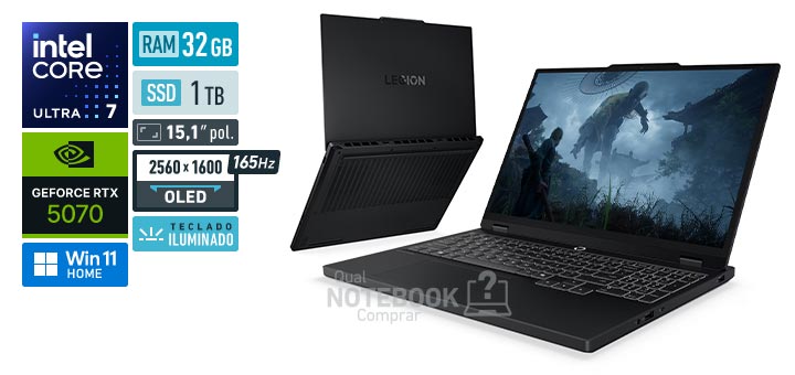 Lenovo Legion 5i 83N20003BO Core Ultra 7-255HX Serie 2 GeForce RTX 5070 Windows 11 Home RAM 32 GB SSD 1 TB Tela OLED 15-1 polegadas 2560 x 1600 px 165 Hz Teclado iluminado Garantia 1 ano
