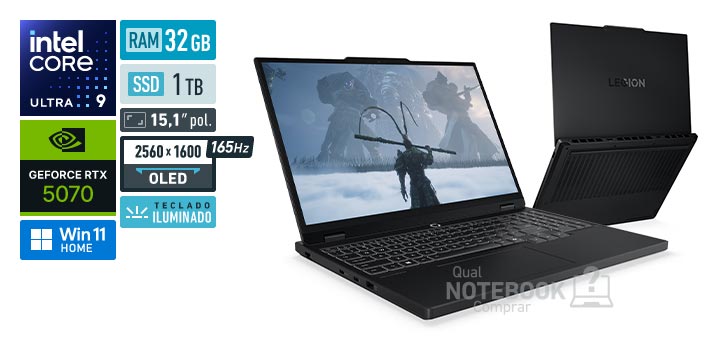 Lenovo Legion 5i 83N20004BO Core Ultra 9-275HX Serie 2 GeForce RTX 5070 Windows 11 Home RAM 32 GB SSD 1 TB Tela OLED 15-1 polegadas 2560 x 1600 px 165 Hz Teclado iluminado Garantia 1 ano