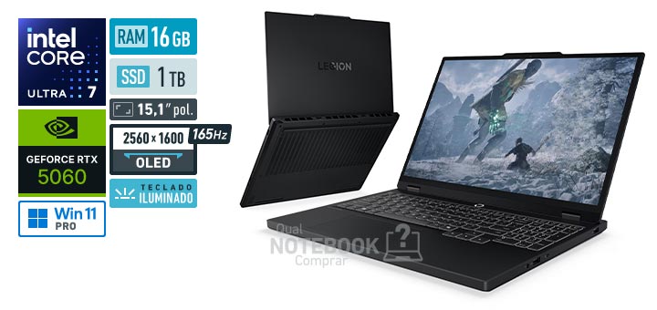Lenovo Legion 5i 83N20005BO Core Ultra 7-255HX Serie 2 GeForce RTX 5060 Windows 11 Pro RAM 16 GB SSD 1 TB Tela OLED 15-1 polegadas 2560 x 1600 px 165 Hz Teclado iluminado Garantia 1 ano