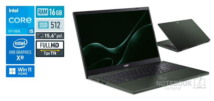Acer Aspire Go 15 AG15-71P-53R6 Core i5-13420H 13a geracao UHD Graphics Xe G4 48 EUs Windows 11 Home RAM 16 GB SSD 512 GB Tela LED 15-6 polegadas Full HD TN Garantia 1 ano