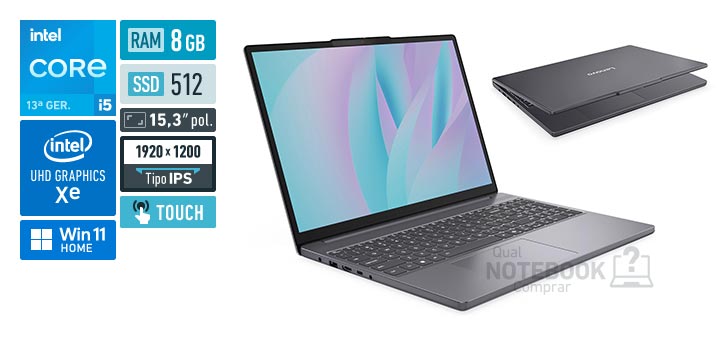 Lenovo IdeaPad Slim 3i 83NS000ABR Core i5-13420H 13a geracao UHD Graphics Xe G4 48 EUs Windows 11 Home RAM 8 GB SSD 512 GB Tela LED 15-3 polegadas touch WUXGA IPS Garantia 1 ano