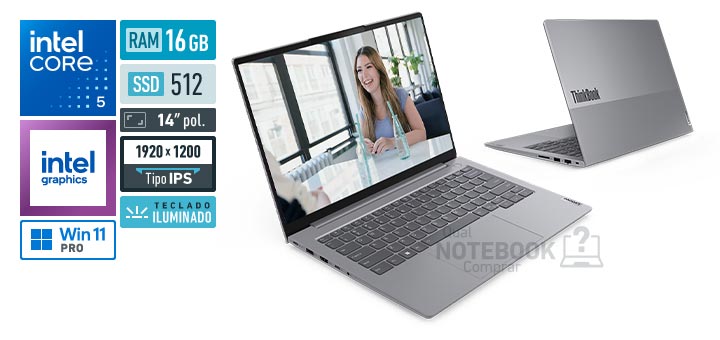 Lenovo ThinkBook 14 21TV0001BO Core 5-210H Serie 2 Graphics 48 EUs Windows 11 Pro RAM 16 GB SSD 512 GB Tela LED 14 polegadas WUXGA IPS Teclado iluminado Garantia 1 ano