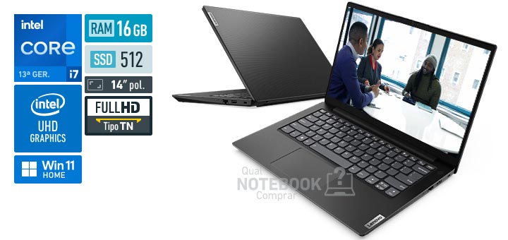 Lenovo V14 83GK0011BR Core i7-13620H 13a geracao UHD Graphics 64 EUs Windows 11 Home RAM 16 GB SSD 512 GB Tela LED 14 polegadas Full HD TN Garantia 1 ano