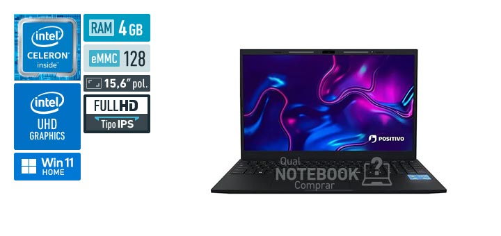 Positivo Vision C15M 3002996 Celeron N4500 UHD Graphics 16 EUs Windows 11 Home RAM 4 GB SSD eMMC 128 GB Tela LED 15-6 polegadas Full HD IPS Minitela integrada IPS Lumina Bar
