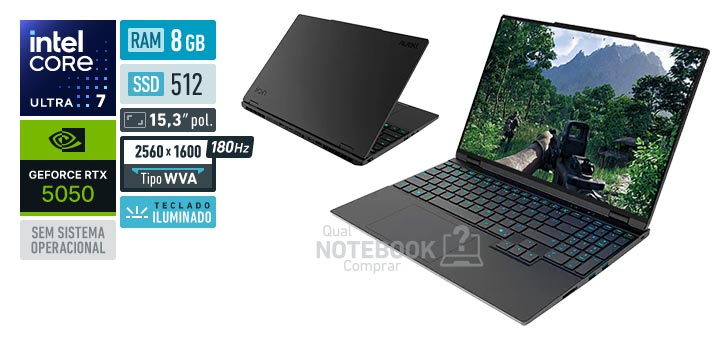 Avell Ion A70 5050 MN000118 Core Ultra 7-155H Serie 1 GeForce RTX 5050 Sem sistema operacional RAM 8 GB SSD 512 GB Tela LED 15-3 polegadas 2560 x 1600 px WVA 180 Hz Teclado iluminado