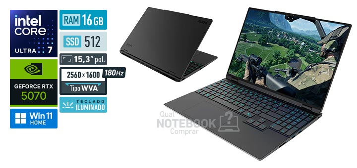Avell Ion A70 5070 MN000120 Core Ultra 7-155H Serie 1 GeForce RTX 5070 Windows 11 Home RAM 16 GB SSD 512 GB Tela LED 15-3 polegadas 2560 x 1600 px WVA 180 Hz Teclado iluminado