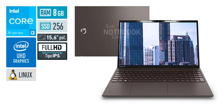 Positivo Vision i15 3002949 Core i3-N300 N-series UHD Graphics Xe 750 32 EUs Linux RAM 8 GB SSD 256 GB Tela LED 15-6 polegadas Full HD IPS Garantia 1 ano Lumina Bar