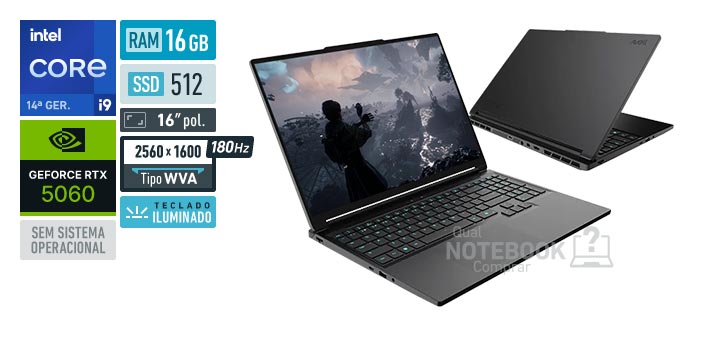 Avell Storm 560 MN000125 Core i9-14900HX 14a geracao GeForce RTX 5060 Sem sistema operacional RAM 16 GB SSD 512 GB Tela LED 16 polegadas 2560 x 1600 px WVA 180 Hz Teclado iluminado