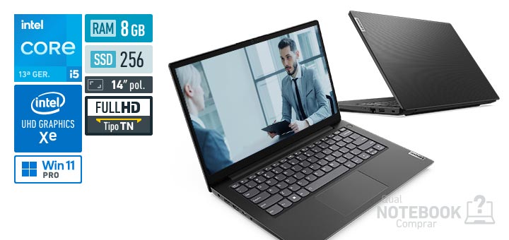 Lenovo V14 83GK000UBR Core i5-13420H 13a geracao UHD Graphics Xe G4 48 EUs Windows 11 Pro RAM 8 GB SSD 256 GB Tela LED 14 polegadas Full HD TN Garantia 1 ano