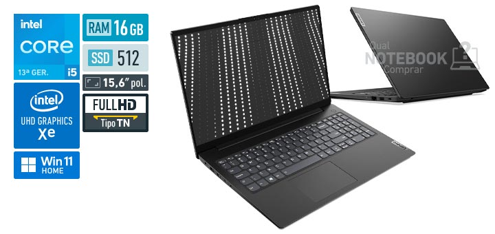 Lenovo V15 83GL0017BR Core i5-13420H 13a geracao UHD Graphics Xe G4 48 EUs Windows 11 Home RAM 16 GB SSD 512 GB Tela LED 15-6 polegadas Full HD TN Garantia 1 ano