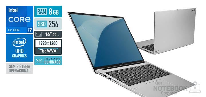 Avell BOn 16H MN000117 Core i7-13620H 13a geracao UHD Graphics 64 EUs Sem sistema operacional RAM 8 GB SSD 256 GB Tela LED 16 polegadas WUXGA WVA Teclado iluminado Garantia 1 ano