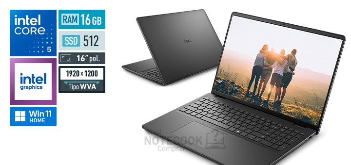 Dell 16 DC16-C5120U-M20 Core 5-120U Serie 1 Graphics 80 EUs Windows 11 Home RAM 16 GB SSD 512 GB Tela LED 16 polegadas WUXGA WVA Garantia 1 ano