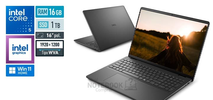 Dell 16 DC16-C5120U-M30 Core 5-120U Serie 1 Graphics 80 EUs Windows 11 Home RAM 16 GB SSD 1 TB Tela LED 16 polegadas WUXGA WVA Garantia 1 ano