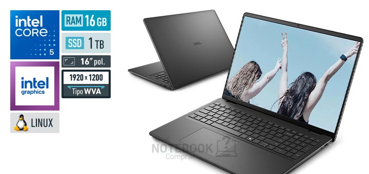 Dell 16 DC16-C5120U-U30 Core 5-120U Serie 1 Graphics 80 EUs Linux RAM 16 GB SSD 1 TB Tela LED 16 polegadas WUXGA WVA Garantia 1 ano