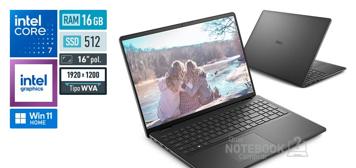 Dell 16 DC16-C7150U-M40 Core 7-150U Serie 1 Graphics 96 EUs Windows 11 Home RAM 16 GB SSD 512 GB Tela LED 16 polegadas WUXGA WVA Garantia 1 ano