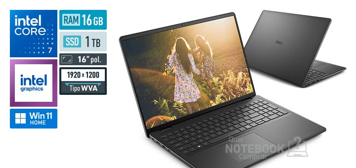 Dell 16 DC16-C7150U-M50 Core 7-150U Serie 1 Graphics 96 EUs Windows 11 Home RAM 16 GB SSD 1 TB Tela LED 16 polegadas WUXGA WVA Garantia 1 ano