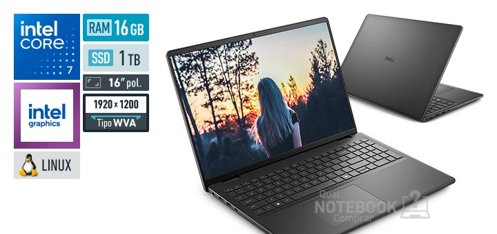 Dell 16 DC16-C7150U-U50 Core 7-150U Serie 1 Graphics 96 EUs Linux RAM 16 GB SSD 1 TB Tela LED 16 polegadas WUXGA WVA Garantia 1 ano