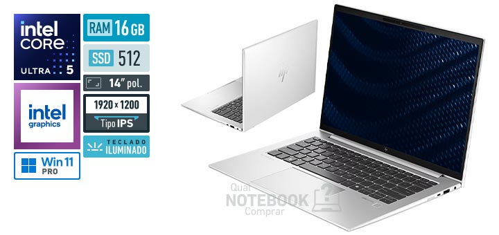 HP EliteBook 840 G11 AM8K7LA Core Ultra 5-135U Serie 1 Graphics 4-Cores iGPU Windows 11 Pro RAM 16 GB SSD 512 GB Tela LED 14 polegadas WUXGA IPS Teclado iluminado Garantia 1 ano