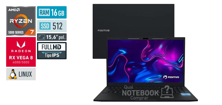 Positivo Vision R15M 3003086 Ryzen 7 5825U Serie 5000 Radeon RX Vega 8 4000-5000 Linux RAM 16 GB SSD 512 GB Tela LED 15-6 polegadas Full HD IPS Minitela integrada IPS Lumina Bar