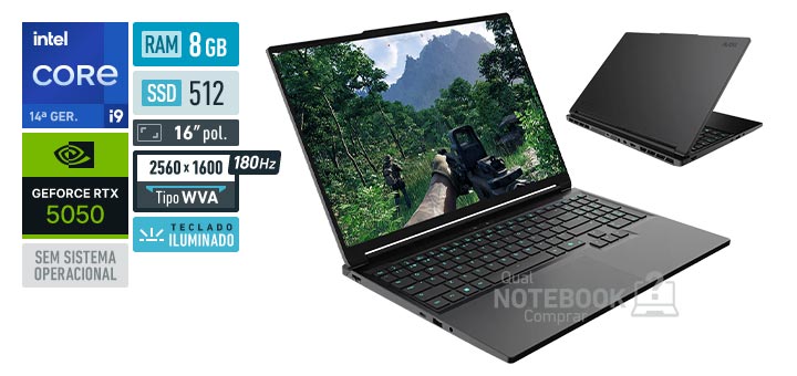 Avell Ion A65 MN000133 Core i9-14900HX 14a geracao GeForce RTX 5050 Sem sistema operacional RAM 8 GB SSD 512 GB Tela LED 16 polegadas 2560 x 1600 px WVA 180 Hz Teclado iluminado