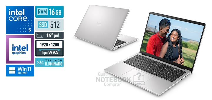 Dell 14 DC14-C5120U-M20 Core 5-120U Serie 1 Graphics 80 EUs Windows 11 Home RAM 16 GB SSD 512 GB Tela LED 14 polegadas WUXGA WVA Teclado iluminado Garantia 1 ano