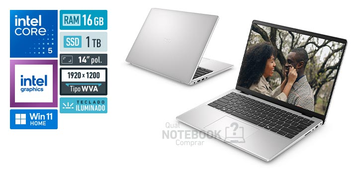 Dell 14 DC14-C5120U-M30 Core 5-120U Serie 1 Graphics 80 EUs Windows 11 Home RAM 16 GB SSD 1 TB Tela LED 14 polegadas WUXGA WVA Teclado iluminado Garantia 1 ano