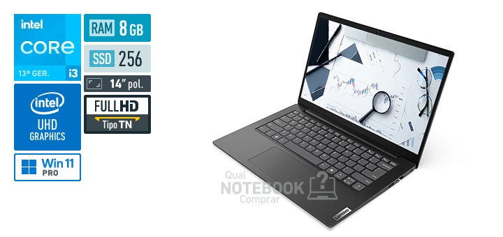 Lenovo V14 83UV0002BO Core i3-1315U 13a geracao UHD Graphics 64 EUs Windows 11 Pro RAM 8 GB SSD 256 GB Tela LED 14 polegadas Full HD TN Garantia 1 ano