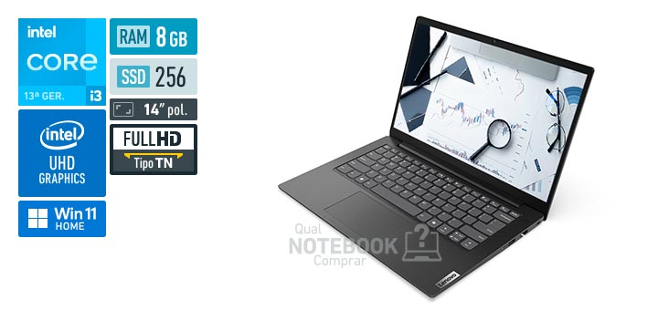 Lenovo V14 83UV000GBO Core i3-1315U 13a geracao UHD Graphics 64 EUs Windows 11 Home RAM 8 GB SSD 256 GB Tela LED 14 polegadas Full HD TN Garantia no local