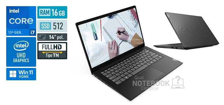 Lenovo V14 83UV000JBO Core i7-13620H 13a geracao UHD Graphics 64 EUs Windows 11 Home RAM 16 GB SSD 512 GB Tela LED 14 polegadas Full HD TN Garantia no local