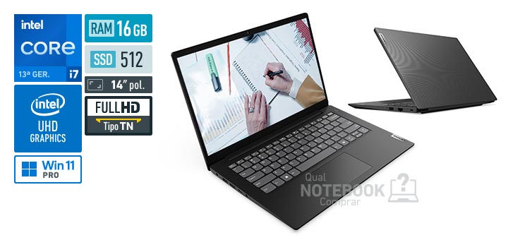 Lenovo V14 83UV000KBO Core i7-13620H 13a geracao UHD Graphics 64 EUs Windows 11 Pro RAM 16 GB SSD 512 GB Tela LED 14 polegadas Full HD TN Garantia 1 ano