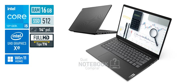 Lenovo V14 83UV000PBO Core i5-13420H 13a geracao UHD Graphics Xe G4 48 EUs Windows 11 Home RAM 16 GB SSD 512 GB Tela LED 14 polegadas Full HD TN Garantia no local