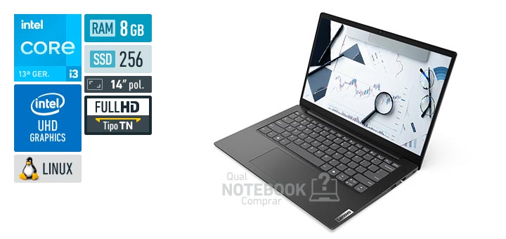 Lenovo V14 83UVS00000 Core i3-1315U 13a geracao UHD Graphics 64 EUs Linux RAM 8 GB SSD 256 GB Tela LED 14 polegadas Full HD TN Garantia no local