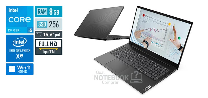 Lenovo V15 83UW000FBO Core i5-13420H 13a geracao UHD Graphics Xe G4 48 EUs Windows 11 Home RAM 8 GB SSD 256 GB Tela LED 15-6 polegadas Full HD TN Garantia 1 ano