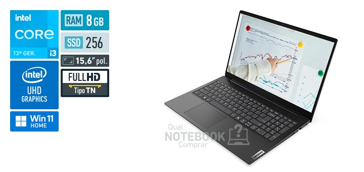 Lenovo V15 83UW000HBO Core i3-1315U 13a geracao UHD Graphics 64 EUs Windows 11 Home RAM 8 GB SSD 256 GB Tela LED 15-6 polegadas Full HD TN Garantia 1 ano