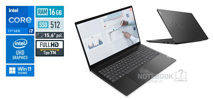 Lenovo V15 83UW000JBO Core i7-13620H 13a geracao UHD Graphics 64 EUs Windows 11 Home RAM 16 GB SSD 512 GB Tela LED 15-6 polegadas Full HD TN Garantia no local