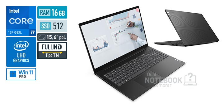 Lenovo V15 83UW000KBO Core i7-13620H 13a geracao UHD Graphics 64 EUs Windows 11 Pro RAM 16 GB SSD 512 GB Tela LED 15-6 polegadas Full HD TN Garantia 1 ano
