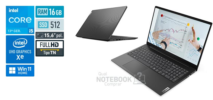 Lenovo V15 83UW000MBO Core i5-13420H 13a geracao UHD Graphics Xe G4 48 EUs Windows 11 Home RAM 16 GB SSD 512 GB Tela LED 15-6 polegadas Full HD TN Garantia no local