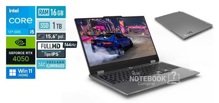 Lenovo LOQ 83KH0009BR Core i5-13450HX 13a geracao GeForce RTX 4050 Windows 11 Home RAM 16 GB SSD 1 TB Tela LED 15-6 polegadas Full HD IPS 144 Hz Teclado iluminado Garantia 1 ano Premium Care
