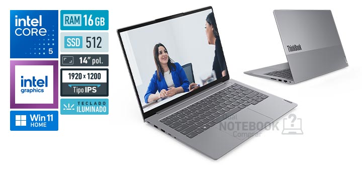 Lenovo ThinkBook 14 21TV0004BO Core 5-210H Serie 2 Graphics 48 EUs Windows 11 Home RAM 16 GB SSD 512 GB Tela LED 14 polegadas WUXGA IPS Teclado iluminado Garantia 1 ano