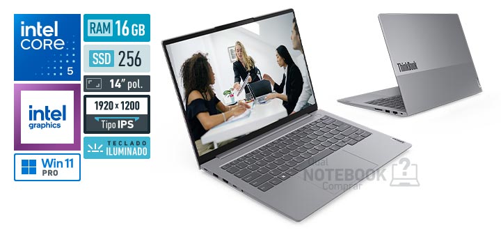 Lenovo ThinkBook 14 21TV000QBO Core 5-210H Serie 2 Graphics 48 EUs Windows 11 Pro RAM 16 GB SSD 256 GB Tela LED 14 polegadas WUXGA IPS Teclado iluminado Suporte Premium 1 ano