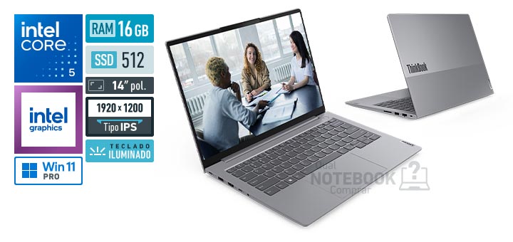 Lenovo ThinkBook 14 21TV000RBO Core 5-210H Serie 2 Graphics 48 EUs Windows 11 Pro RAM 16 GB SSD 512 GB Tela LED 14 polegadas WUXGA IPS Teclado iluminado Suporte Premium 1 ano
