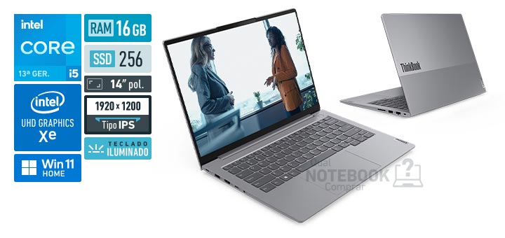 Lenovo ThinkBook 14 21TVA0BEBO Core i5-13420H 13a geracao UHD Graphics Xe G4 48 EUs Windows 11 Home RAM 16 GB SSD 256 GB Tela LED 14 polegadas WUXGA IPS Teclado iluminado Garantia 1 ano