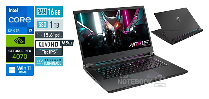 Gigabyte AORUS 15 BSF-73BR754SH Core i7-13700H 13a geracao GeForce RTX 4070 Windows 11 Home RAM 16 GB SSD 1 TB Tela LED 15-6 polegadas Quad HD IPS 165 Hz Teclado iluminado